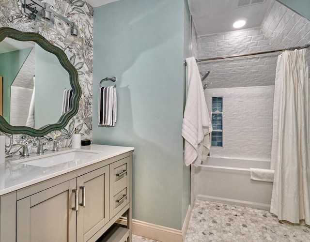 15 Blackburnian Rd, Lincoln, MA 01773 - full bath with vanity, shower / bathtub combination with curtain, and baseboards