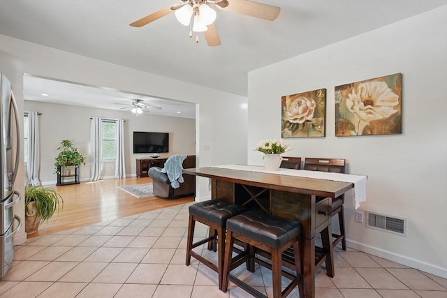 3 Birch Ave, East Longmeadow, MA 01028 - dining room featuring a ceiling fan, light tile patterned floors, and baseboards