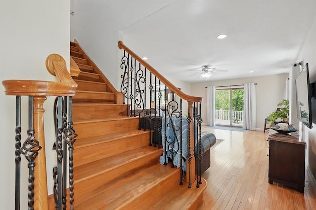 3 Birch Ave, East Longmeadow, MA 01028 - staircase featuring ceiling fan, hardwood / wood-style flooring, and recessed lighting