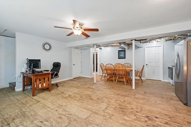 3 Birch Ave, East Longmeadow, MA 01028 - home office featuring ceiling fan, light wood-style flooring, and baseboards