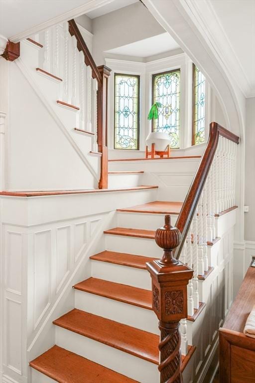 97 Manet Rd, Newton, MA 02467 - staircase with a decorative wall