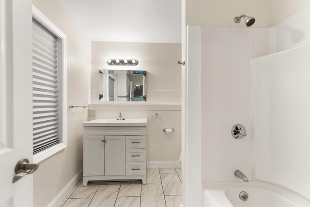 full bathroom with toilet, washtub / shower combination, and vanity