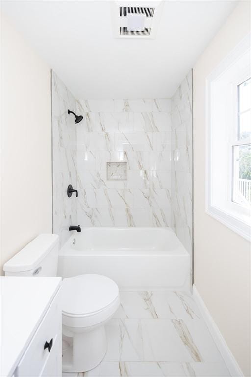 21 Seattle St, Worcester, MA 01604 - bathroom featuring vanity, shower / washtub combination, and marble finish flooring