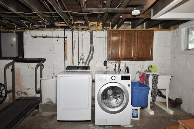 laundry room with separate washer and dryer and electric panel