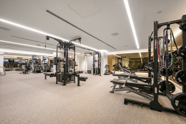 workout area with carpet floors