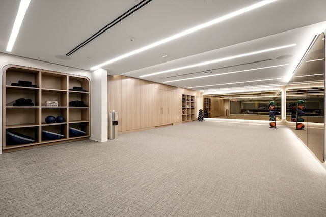 interior space featuring wood walls