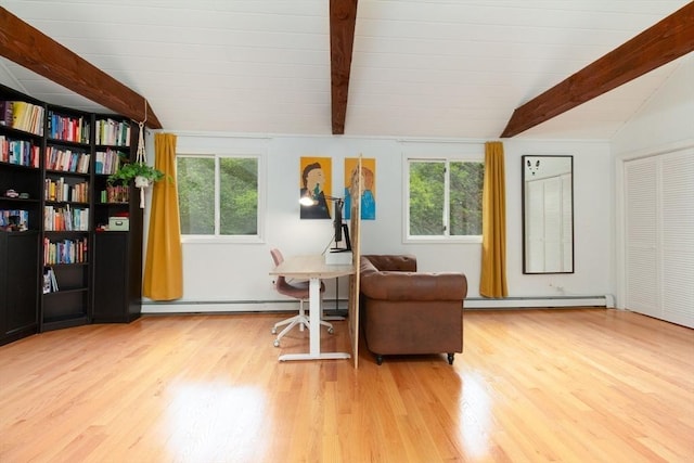 10 Longmeadow Ln, Medway, MA 02053 - sitting room featuring a baseboard heating unit, plenty of natural light, wood finished floors, and wooden ceiling