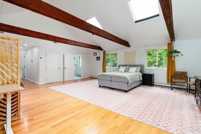 10 Longmeadow Ln, Medway, MA 02053 - bedroom featuring a skylight, a baseboard radiator, and light wood-type flooring