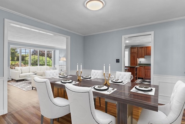 35 Crest Rd, Framingham, MA 01702 - dining room with ornamental molding, wood finished floors, and wainscoting