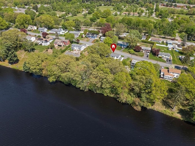 35 Crest Rd, Framingham, MA 01702 - aerial overview of property's location with a nearby body of water, a tree filled landscape, and nearby suburban area