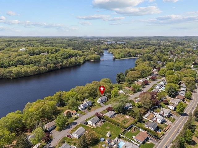 35 Crest Rd, Framingham, MA 01702 - aerial view of property's location featuring a nearby body of water and a heavily wooded area