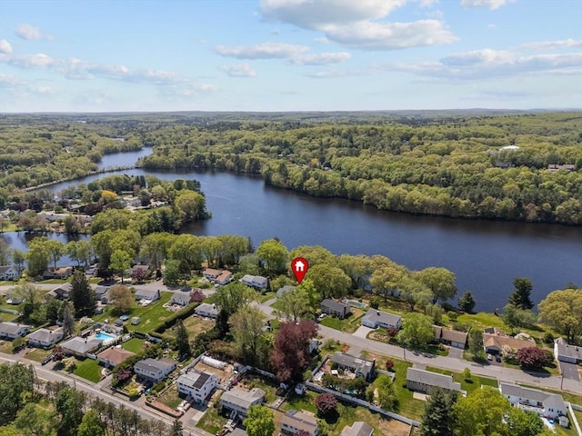 35 Crest Rd, Framingham, MA 01702 - aerial perspective of suburban area featuring a forest and a large body of water