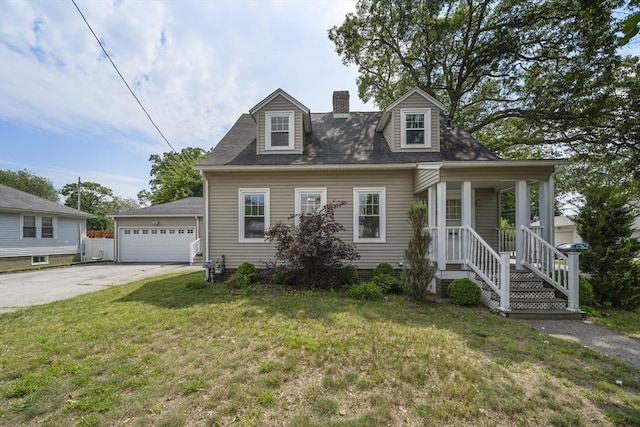 150 Church Ave, Warwick, RI 02889 - cape cod house with a chimney, a front lawn, and a detached garage