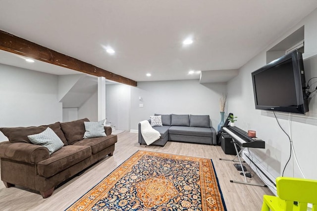 42 2nd Ave Unit 40, North Attleboro, MA 02760 - living area with wood finished floors, recessed lighting, and beamed ceiling