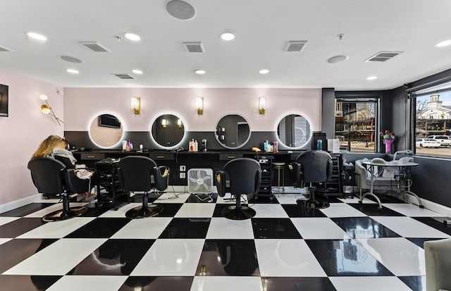 misc room featuring tile patterned floors, visible vents, and recessed lighting
