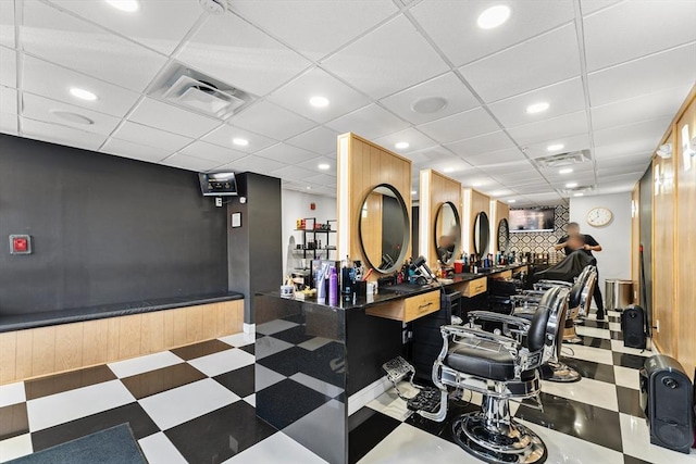 miscellaneous room featuring tile patterned floors, recessed lighting, and visible vents