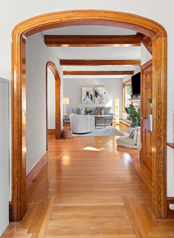 3 Scotland Heights Rd, Haverhill, MA 01832 - hallway with arched walkways, beamed ceiling, and baseboards