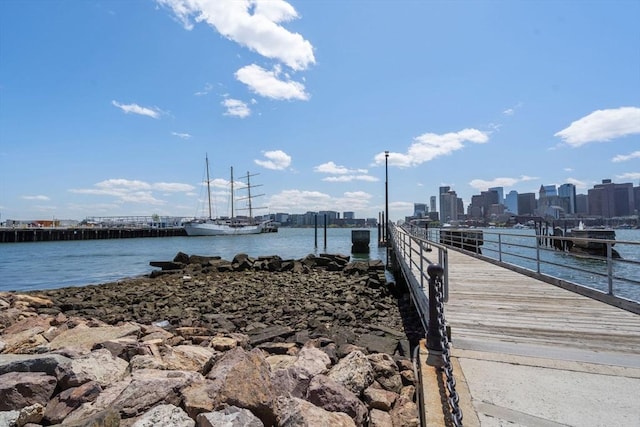 dock area featuring a water view