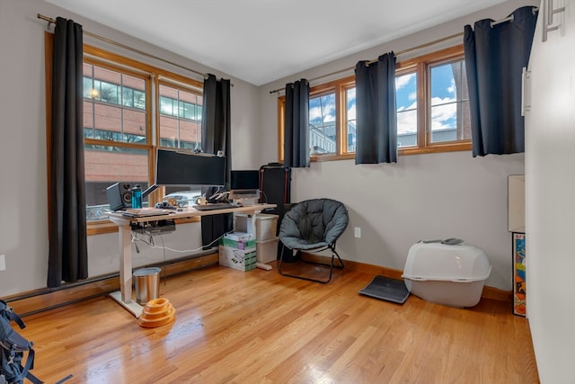 office area featuring light hardwood / wood-style flooring