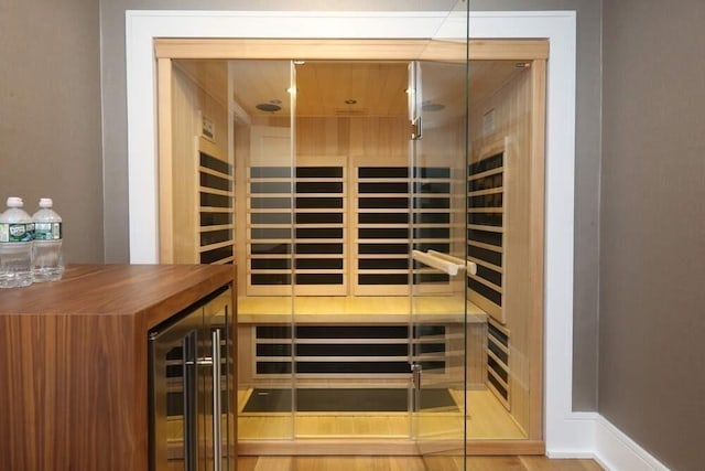 view of sauna / steam room featuring hardwood / wood-style flooring