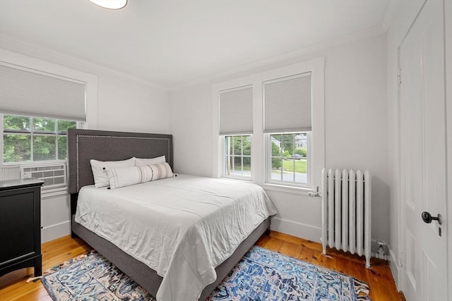 115 Elm St, Andover, MA 01810 - bedroom with radiator heating unit, multiple windows, wood finished floors, and crown molding