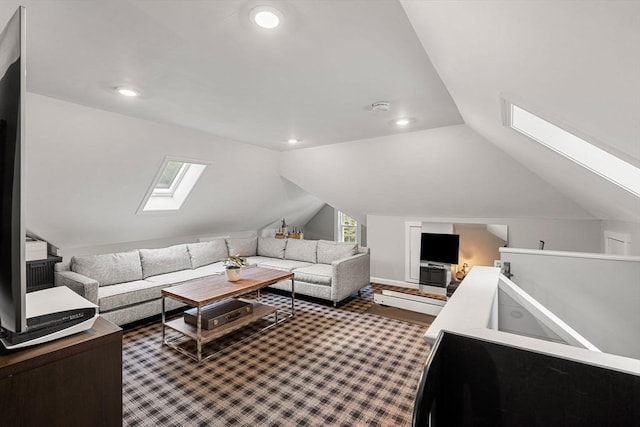 115 Elm St, Andover, MA 01810 - living room with a skylight, plenty of natural light, vaulted ceiling, and recessed lighting