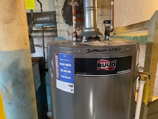 utility room featuring water heater