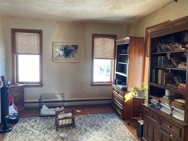 interior space with hardwood / wood-style flooring, a textured ceiling, and plenty of natural light