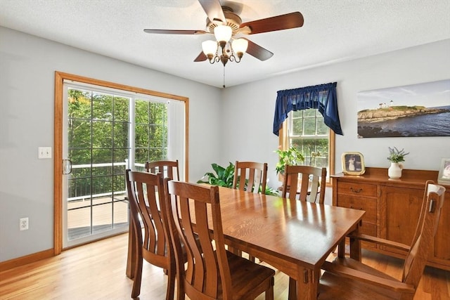 315 Woodland Way, Russell, MA 01071 - dining space featuring light wood-type flooring, ceiling fan, baseboards, and a textured ceiling