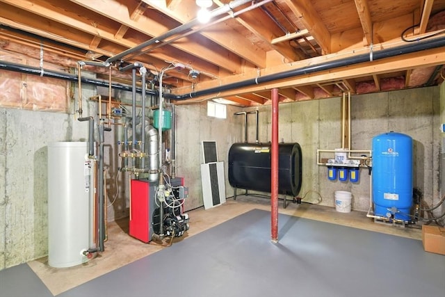 315 Woodland Way, Russell, MA 01071 - unfinished below grade area featuring heating fuel, a water pressure tank, gas water heater, and a heating unit