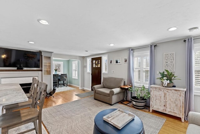 28 Manomet Beach Blvd, Plymouth, MA 02360 - living room featuring wood finished floors, recessed lighting, and baseboards