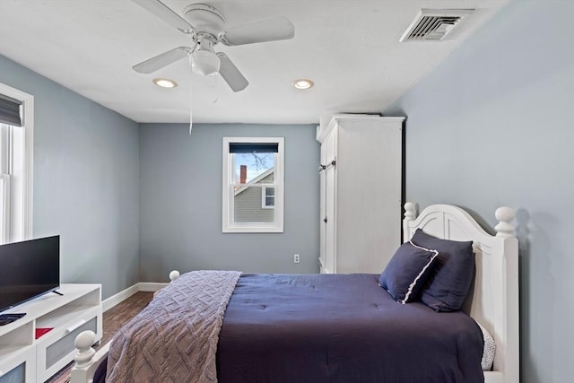 28 Manomet Beach Blvd, Plymouth, MA 02360 - bedroom with wood finished floors, baseboards, recessed lighting, and ceiling fan