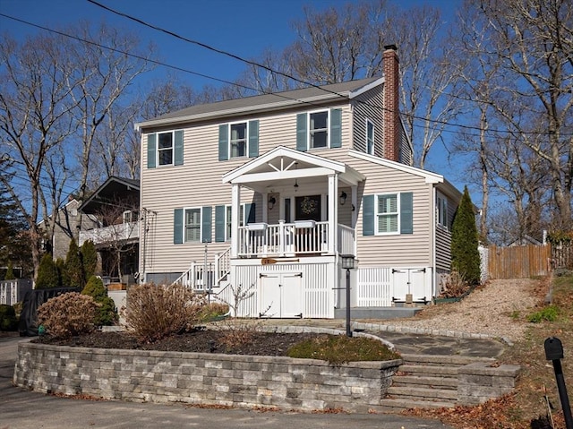 28 Manomet Beach Blvd, Plymouth, MA 02360 - view of front of property featuring a porch, a chimney, and stairs