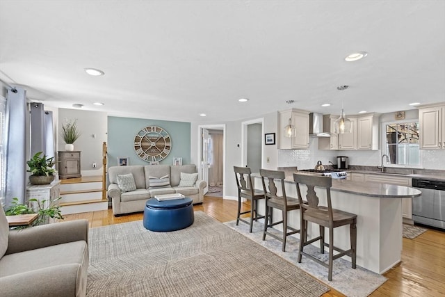 28 Manomet Beach Blvd, Plymouth, MA 02360 - living area with recessed lighting and light wood-style floors