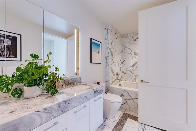 full bathroom with vanity, toilet, and tiled shower / bath combo