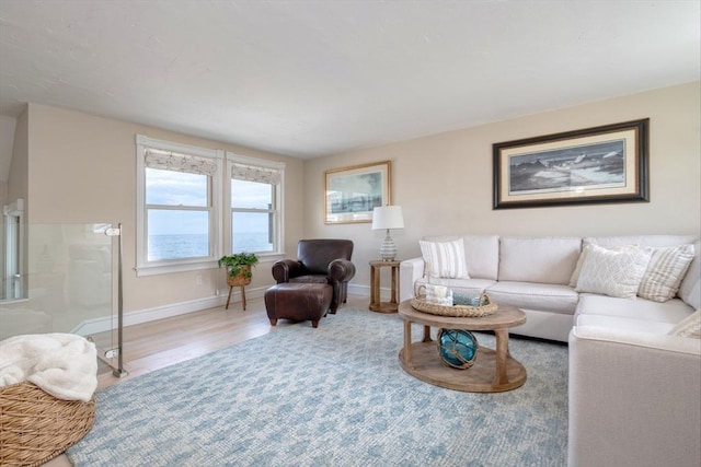 living room with wood finished floors and baseboards