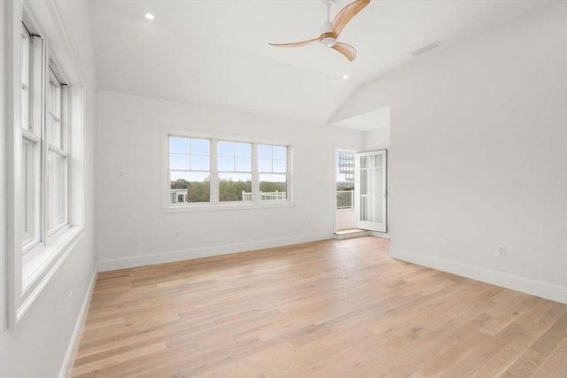 220 Atlantic St, Gloucester, MA 01930 - empty room featuring plenty of natural light, vaulted ceiling, a ceiling fan, light wood-style flooring, and baseboards