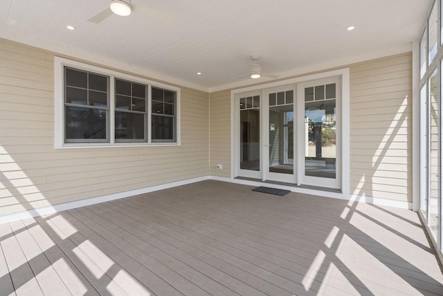 220 Atlantic St, Gloucester, MA 01930 - deck featuring a ceiling fan and french doors