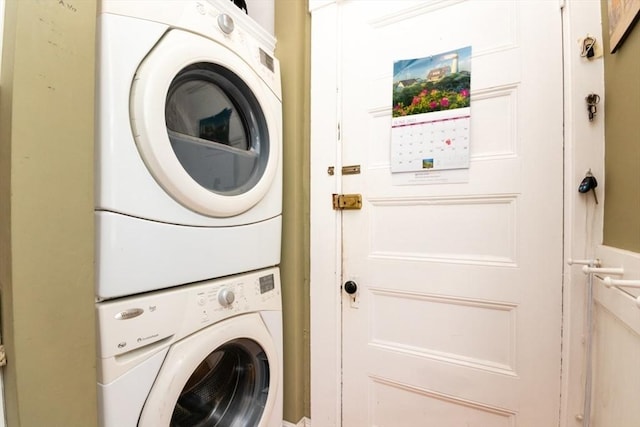 18 Dighton St Unit 18, Boston, MA 02135 - laundry room featuring stacked washer / drying machine