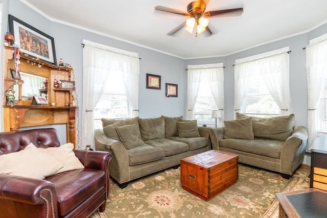 18 Dighton St Unit 18, Boston, MA 02135 - living area featuring a ceiling fan and ornamental molding