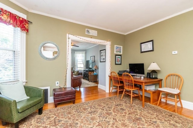 18 Dighton St Unit 18, Boston, MA 02135 - office area featuring wood finished floors, ornamental molding, and baseboards