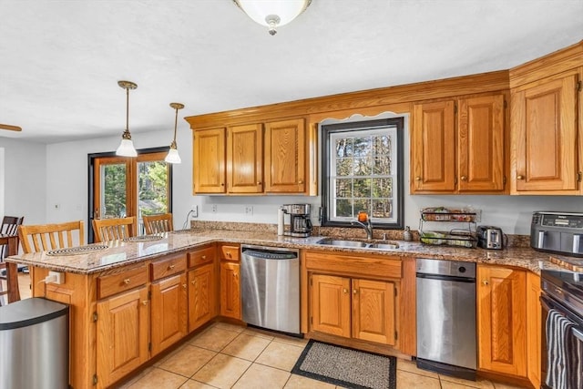 13 Old Gardner Rd, Westminster, MA 01473 - kitchen with a sink, a peninsula, dishwasher, and light tile patterned flooring