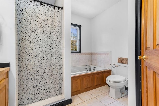 13 Old Gardner Rd, Westminster, MA 01473 - bathroom with a garden tub, a stall shower, tile patterned floors, and toilet