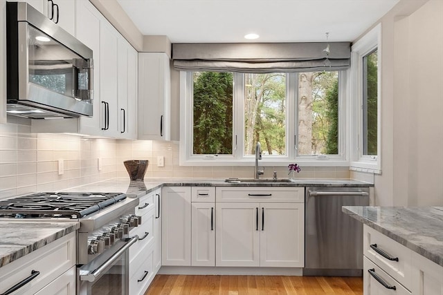 4 Greenfield Ln Unit 4, Concord, MA 01742 - kitchen featuring stainless steel appliances, a sink, light stone counters, and white cabinetry