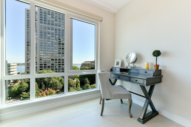 office with light tile floors