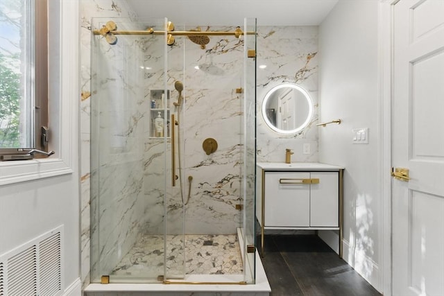 15 Park Ave, Newton, MA 02458 - bathroom with a marble finish shower and vanity
