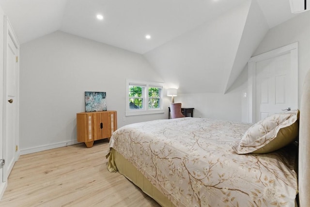 15 Park Ave, Newton, MA 02458 - bedroom featuring vaulted ceiling, light wood-style flooring, recessed lighting, and baseboards
