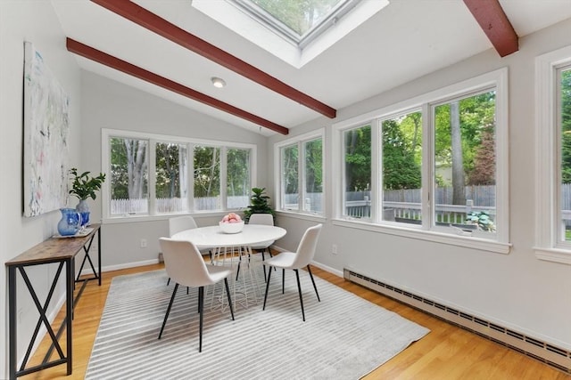 6 Willow Park, Wellesley, MA 02481 - sunroom / solarium featuring a baseboard heating unit, a skylight, wood finished floors, and baseboards