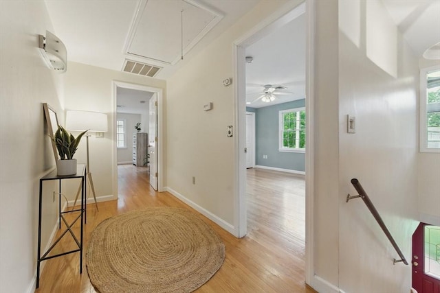 6 Willow Park, Wellesley, MA 02481 - hallway with attic access, light wood-style floors, an upstairs landing, and baseboards