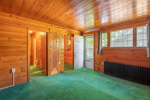 301 May St, Worcester, MA 01602 - carpeted spare room featuring radiator heating unit, wood ceiling, and wooden walls